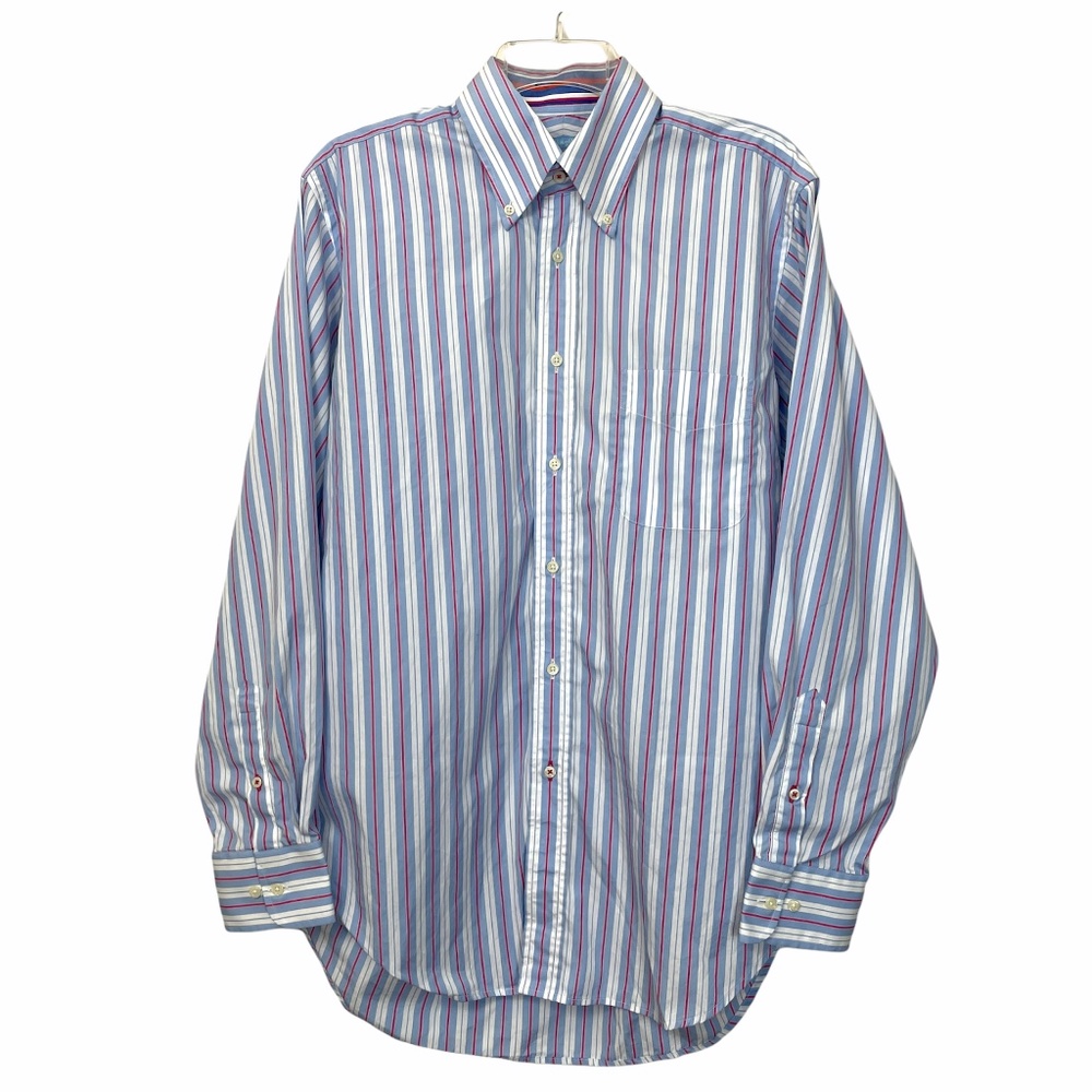 J. McLaughlin Men's Sz M Blue Striped Button Down Long Sleeve Shirt